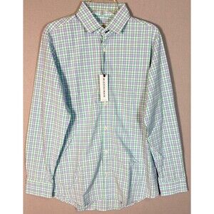 NWT Mizzen Main Leeward Shirt Mens M Trim Fit Blue Green Checkered Performance
